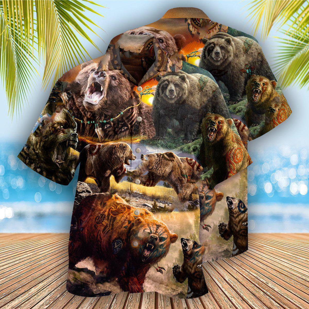 Bohemian Bear Spirit Cultural Hawaiian Shirt Artwork Detail For Resort Trips And Outdoor Activities