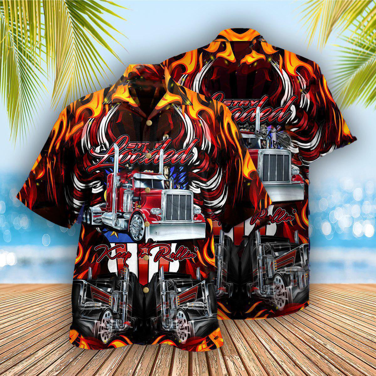 Truck Rolling Truckers Fire Hawaiian Shirt Pattern Detail For Summer Holidays And Outdoor Fun