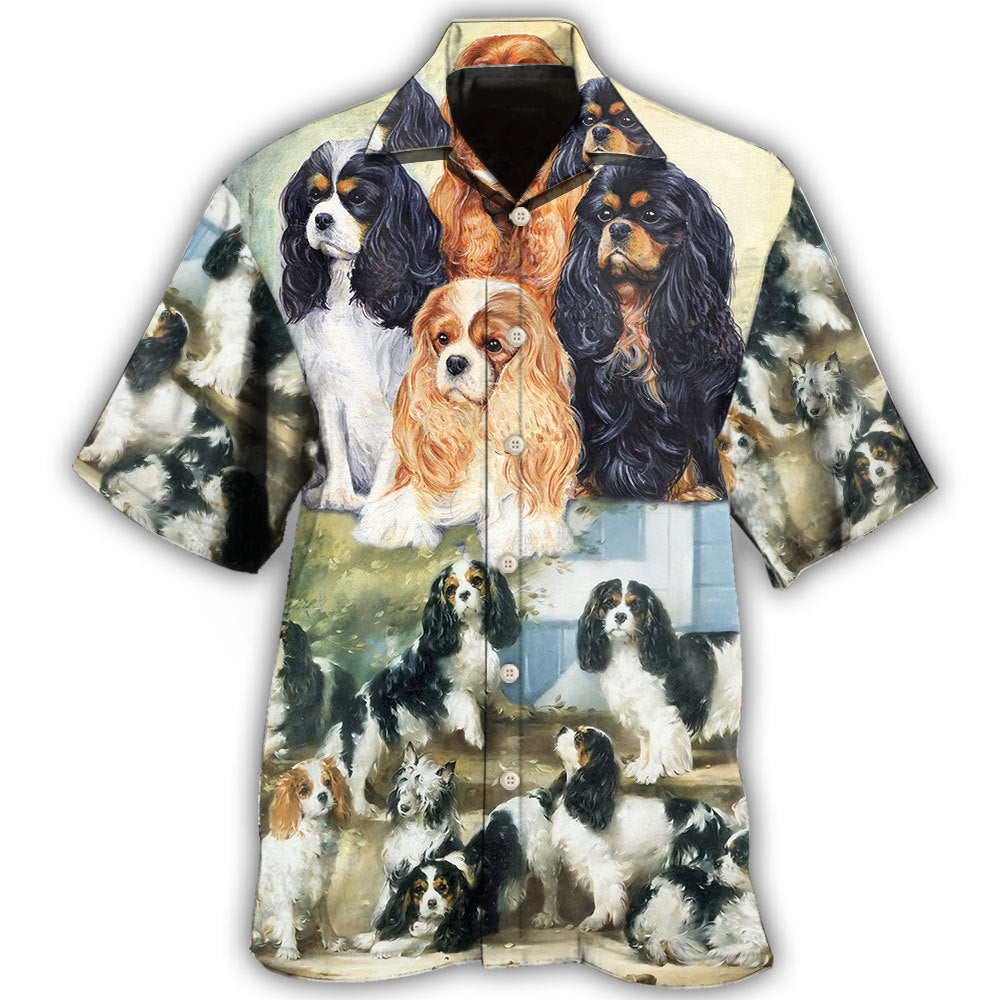 Creative Watercolor Cavalier King Charles Spaniel Hawaiian Shirt For Summer Vacation, Beach Travel, And Casual Wear