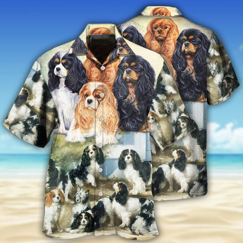 Creative Watercolor Cavalier King Charles Spaniel Hawaiian Shirt For Summer Vacation, Beach Travel, And Casual Wear