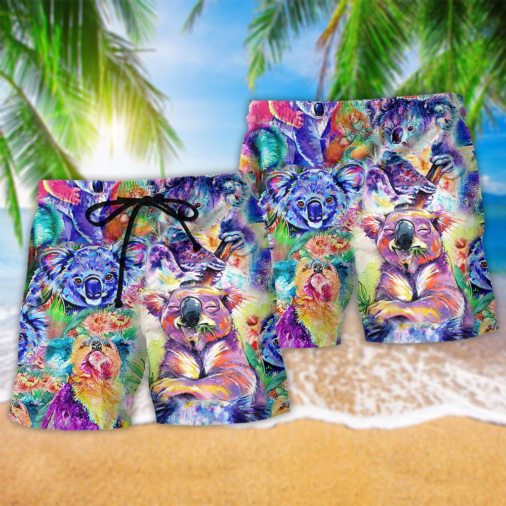 Koala Colorful Love Animal Beach Shorts Pattern View For Resort Days And Outdoor Activities