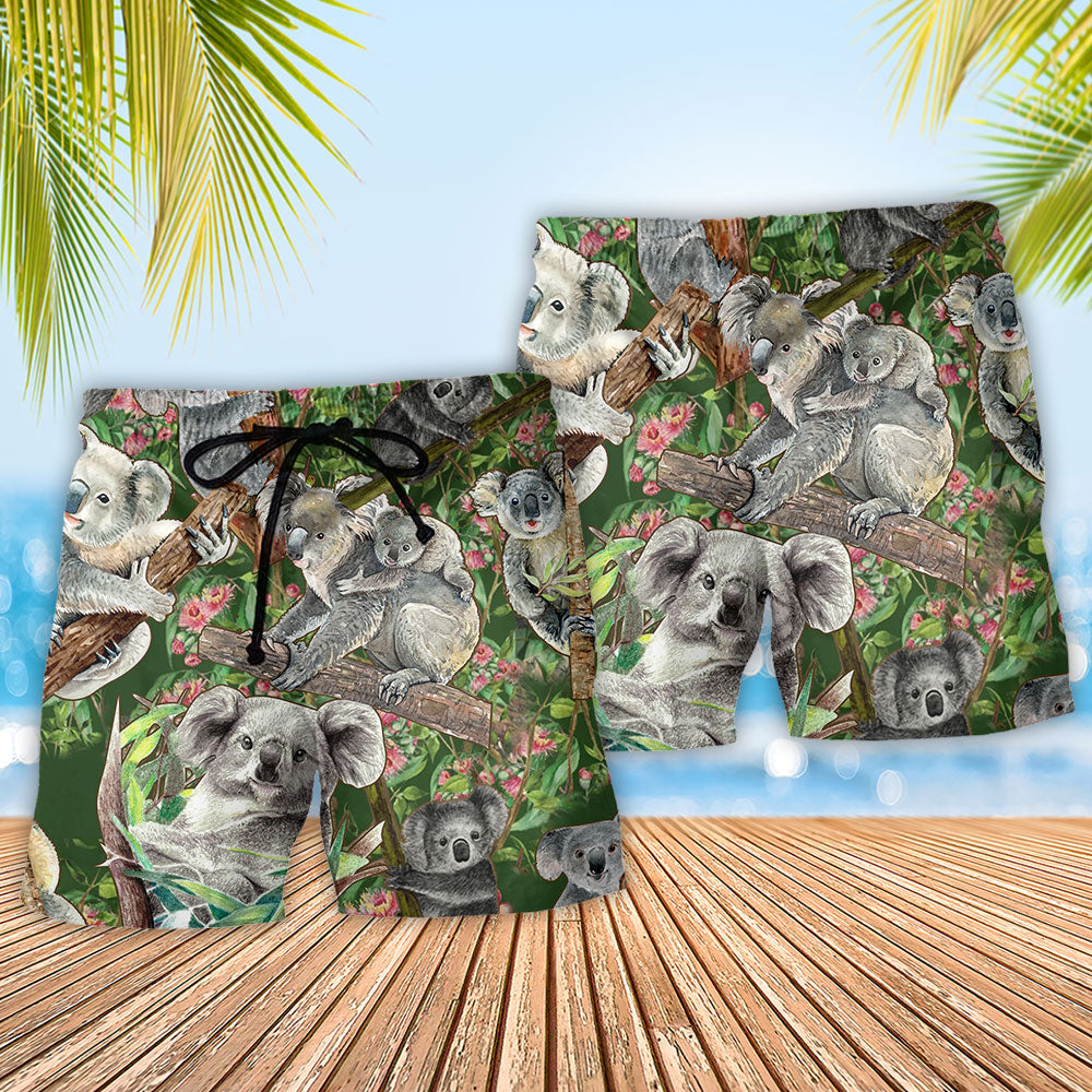 Koala Floral Nature Beach Shorts Pattern Detail For Summer Adventures And Leisure And Relaxation