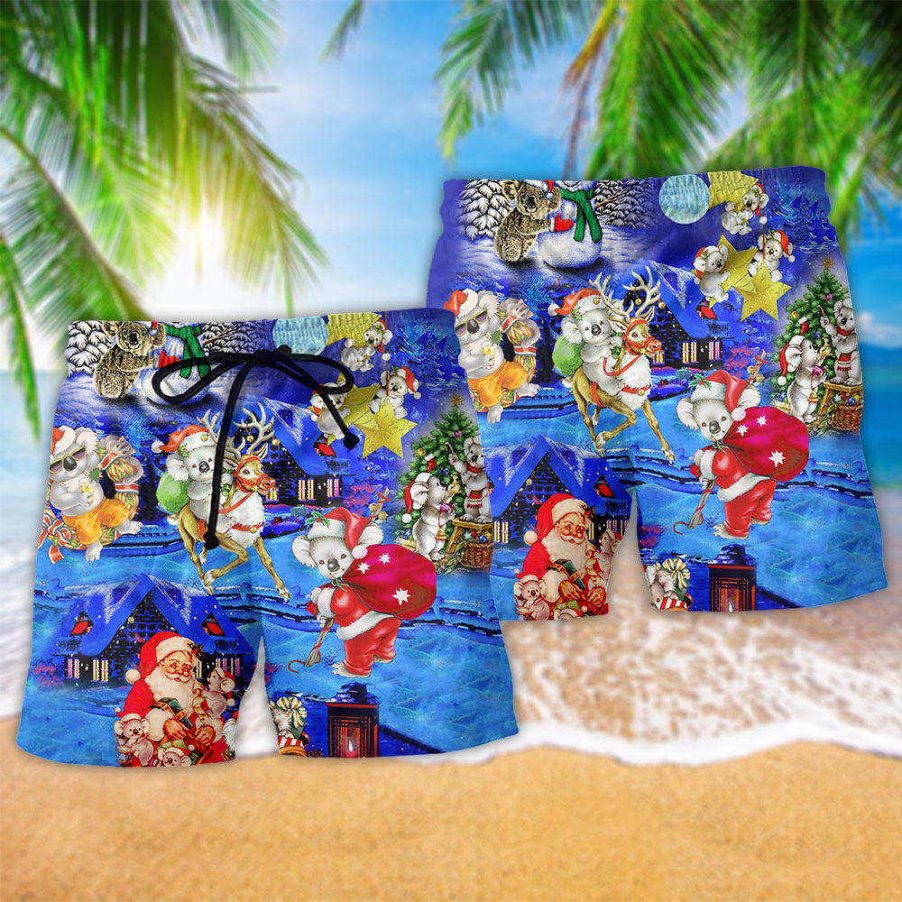 Koala Wants Merry Christmas Hawaiian Print Beach Shorts For Seasonal Summer Travel