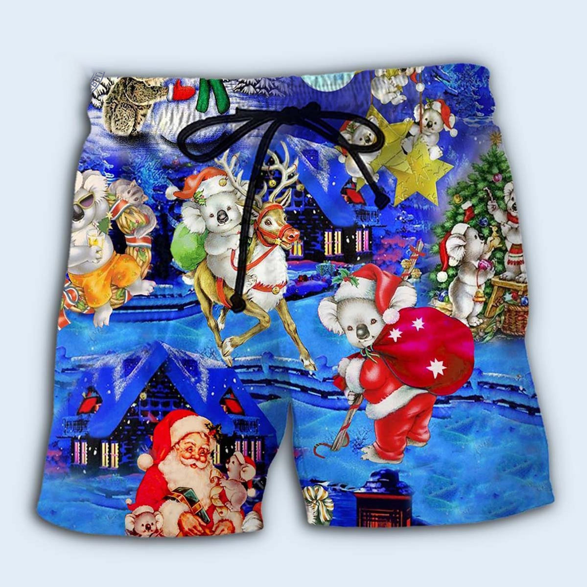 Koala Christmas Bright Beach Shorts Design Detail For Resort And Beach Day Style
