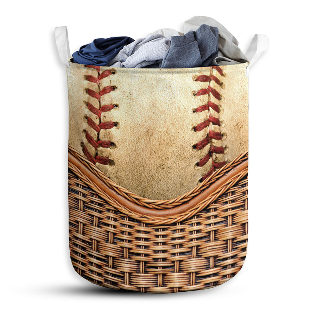 Small Size Baseball Rattan Texture Laundry Basket For Bathroom Bedroom Storage