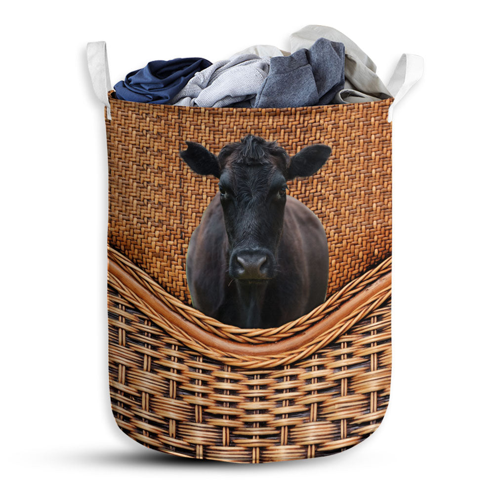 Small Size Angus Cow Rattan Texture Laundry Basket For Bathroom Bedroom Storage