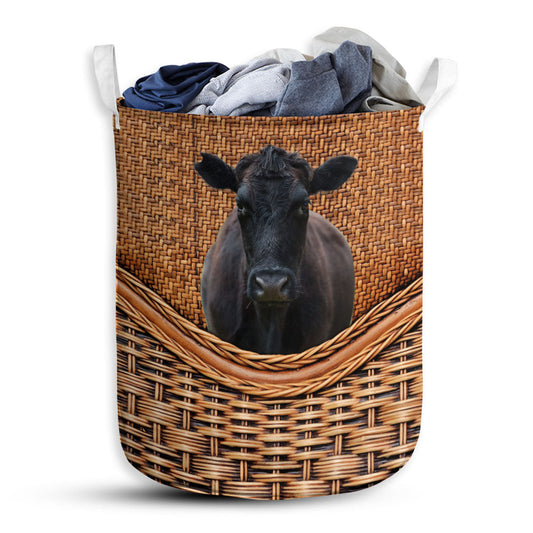 Small Size Angus Cow Rattan Texture Laundry Basket For Bathroom Bedroom Storage