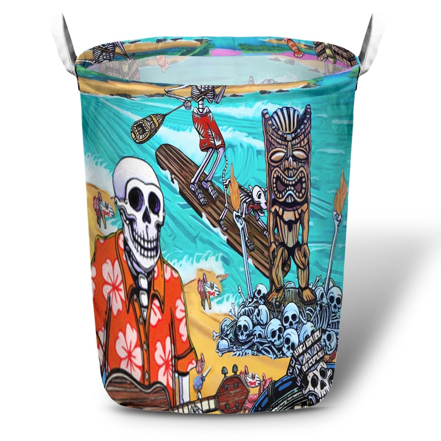 Skull And Tiki Summer Vibe Laundry Basket For Nursery Dorm And Home Storage