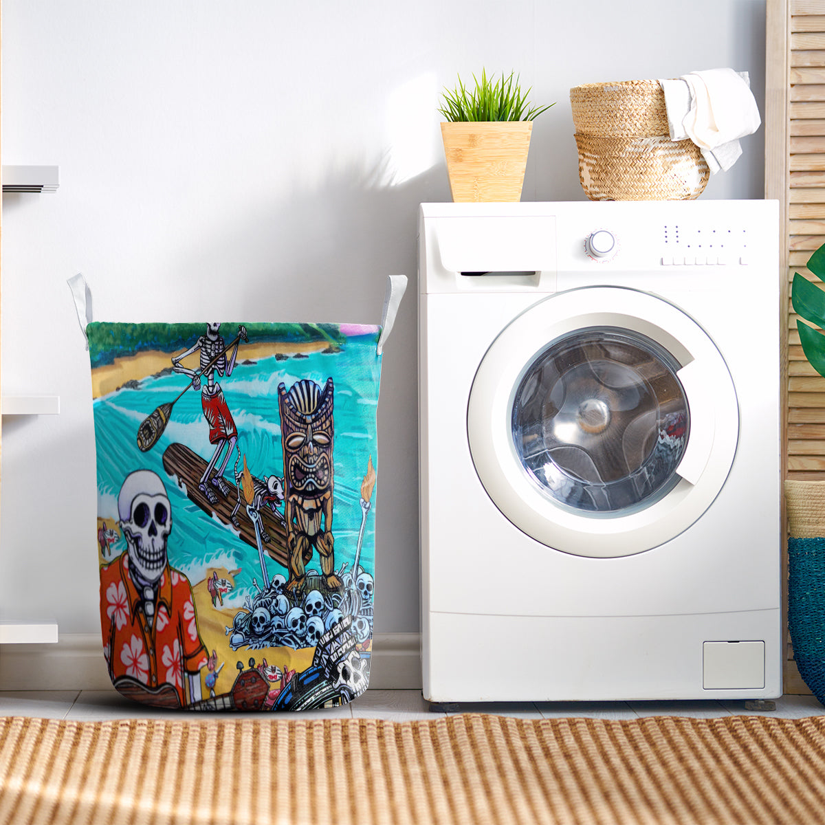 Skull And Tiki Summer Vibe Laundry Basket For Clothes Toys And Blankets