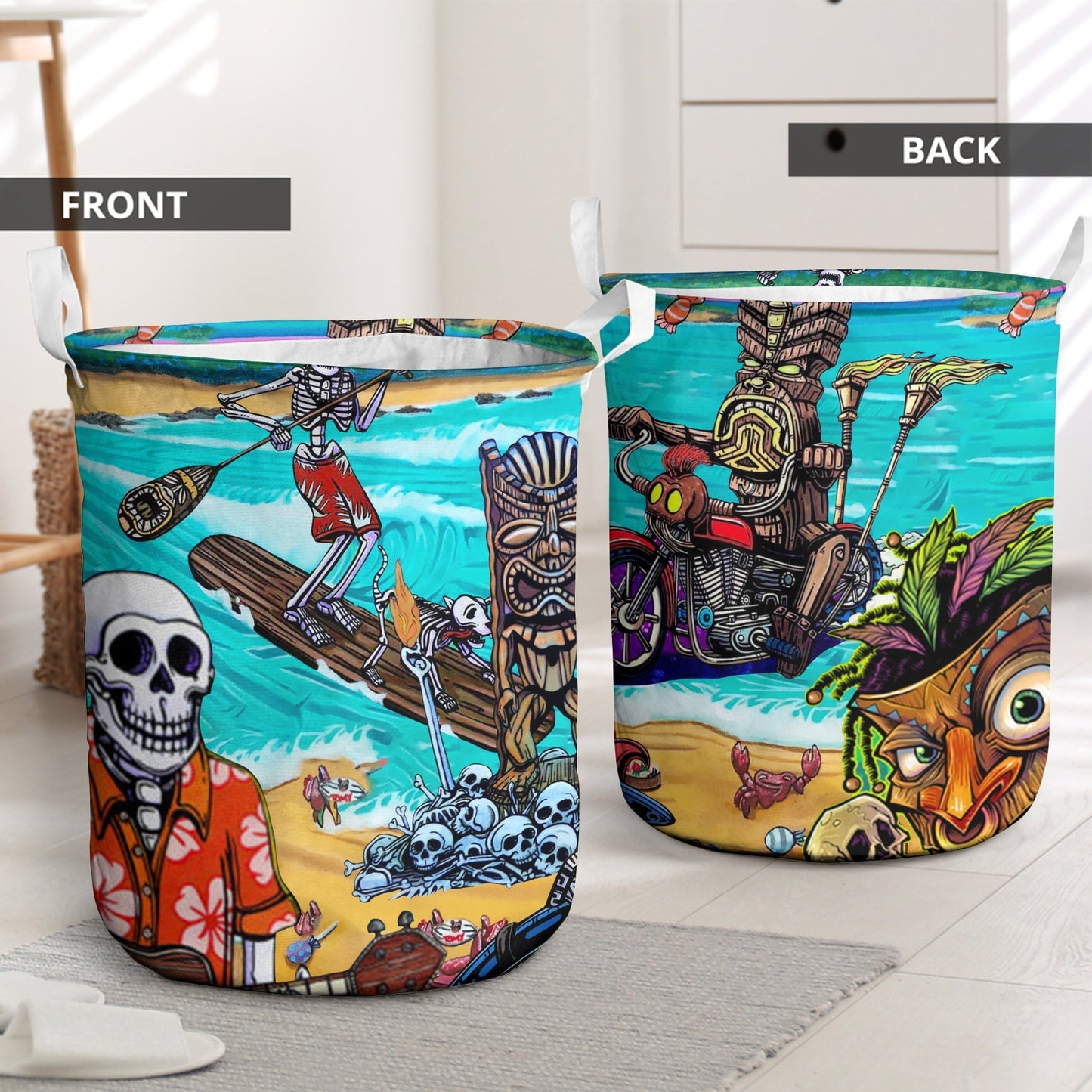 Skull And Tiki Summer Vibe Laundry Basket For Bathroom Bedroom Storage