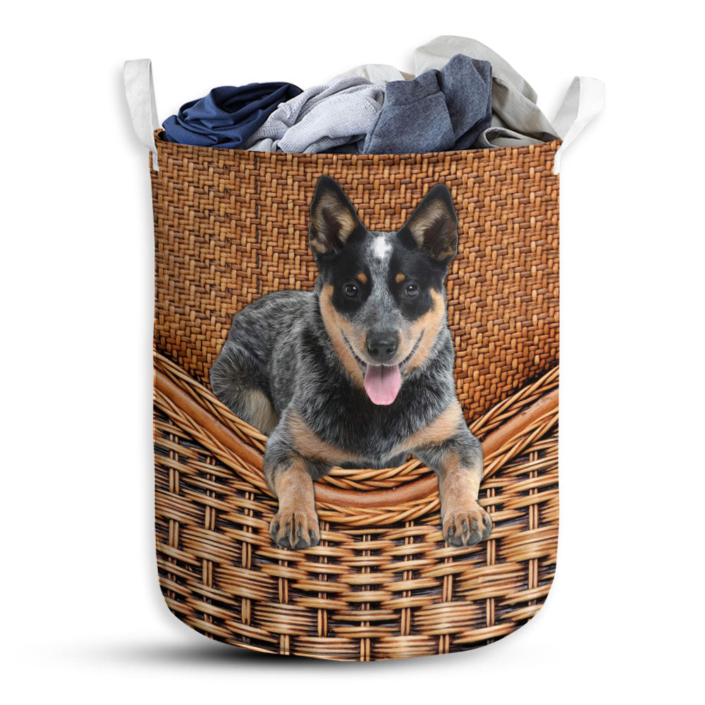 Small Size Australian Cattle Dog Rattan Texture Laundry Basket For Bathroom Bedroom Storage