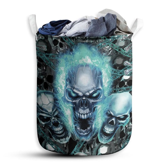 Small Size Skull Blue Flame Screaming Laundry Basket For Bathroom Bedroom Storage