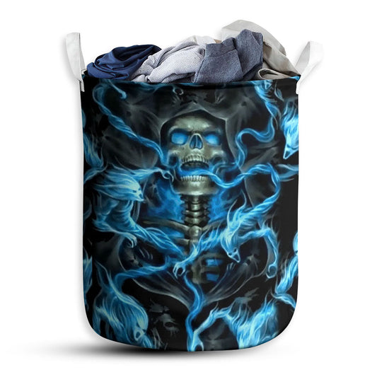 Small Size Skull Black Background Thunder Laundry Basket For Bathroom Bedroom Storage