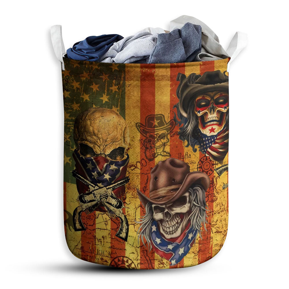 Small Size Skull Cowboy America Retro Laundry Basket For Bathroom Bedroom Storage