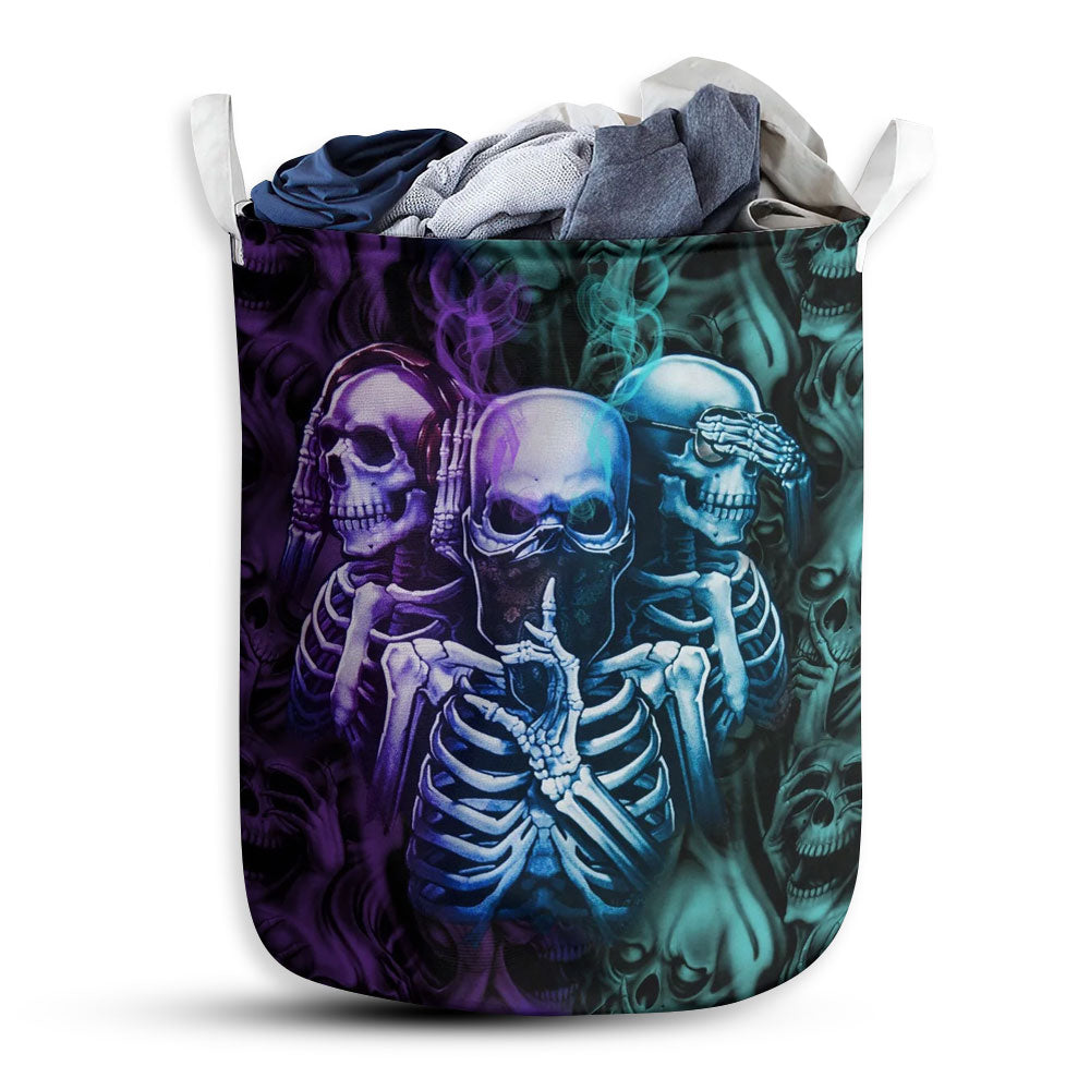 Small Size Skull Neither Hear Nor See Laundry Basket For Bathroom Bedroom Storage