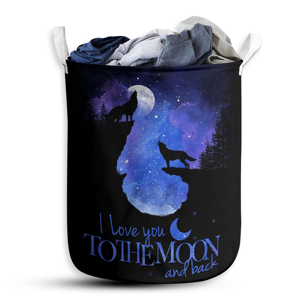 Medium Size Wolf Love You To The Moon And Back Laundry Basket For Bathroom Bedroom Storage