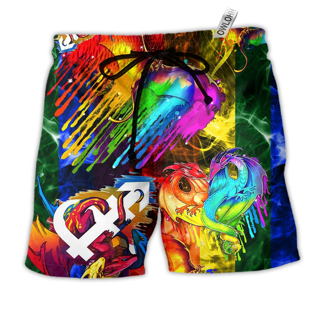 Rainbow Pride Dragon Love Life Color Hawaiian Beach Shorts For Festival Getaways And Style