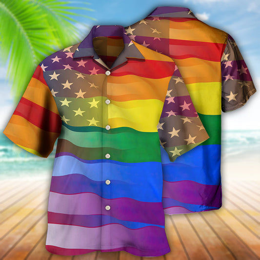 Rainbow Pride American Peace Hawaiian Shirt Artwork View For Coastal Escapes And Resort Style