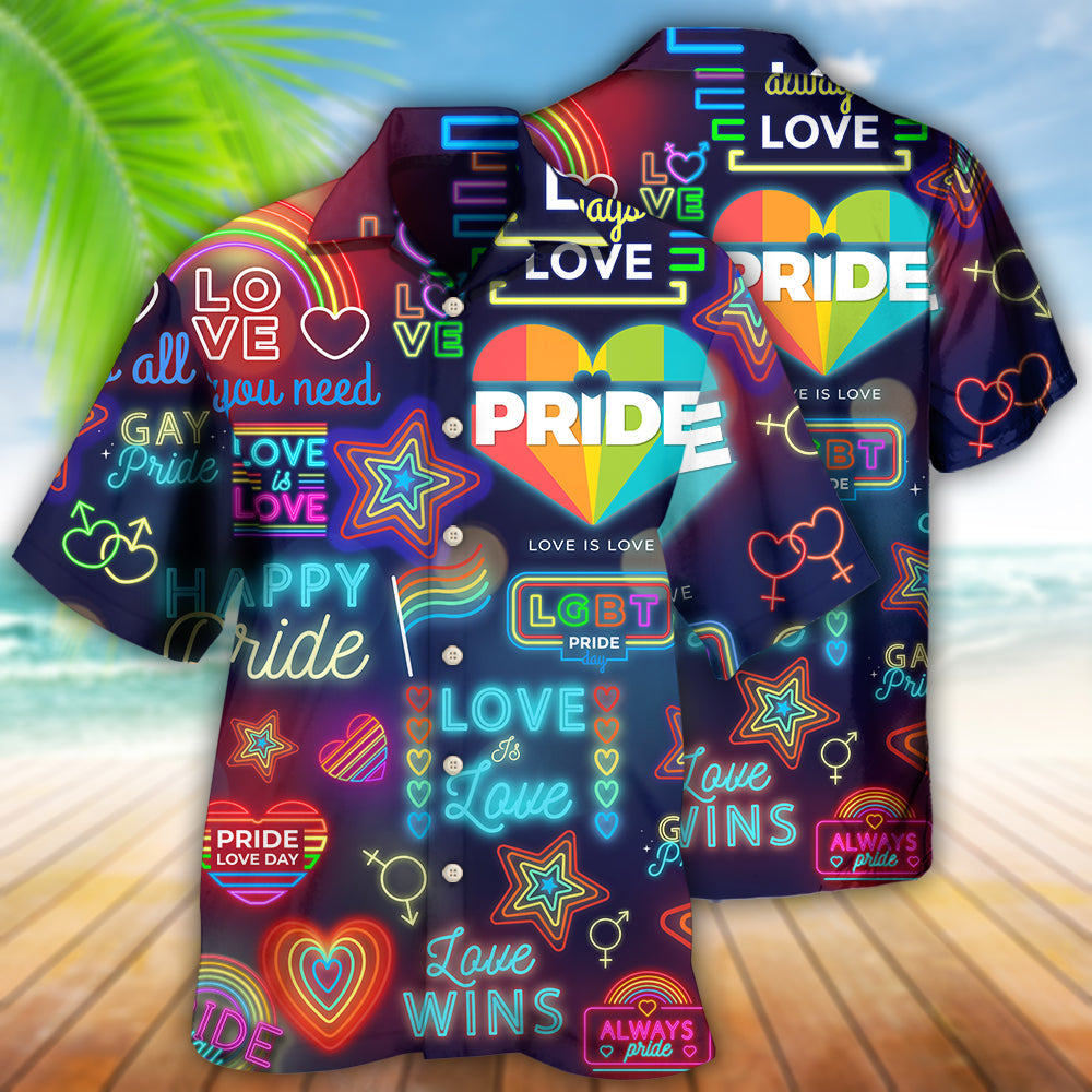 Rainbow Equality Heart Hawaiian Shirt With All Over Print For Tropical Travel Beach Gatherings And Comfortable Wear