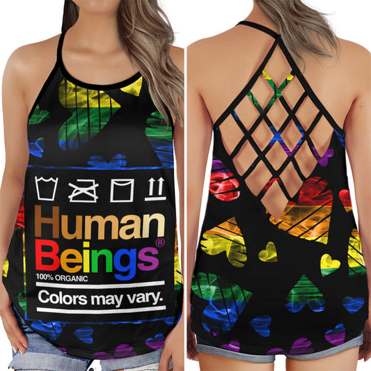 LGBT Love Human Beings Equality Pride Art Hollow Tank Top For Community Events And Positive Support