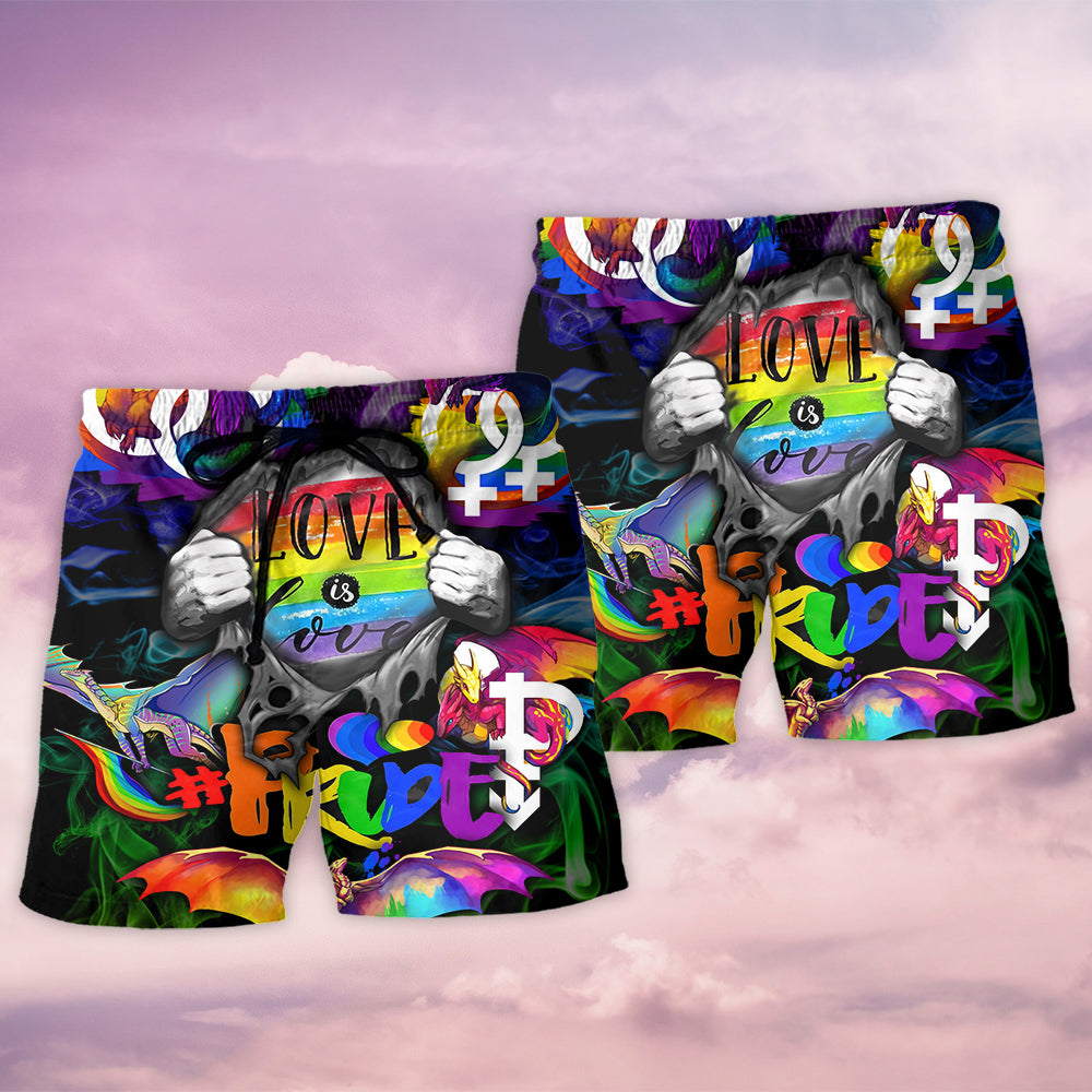 Rainbow Pride Hand Symbol Beach Shorts Pattern View For Relaxed Vacation Styling
