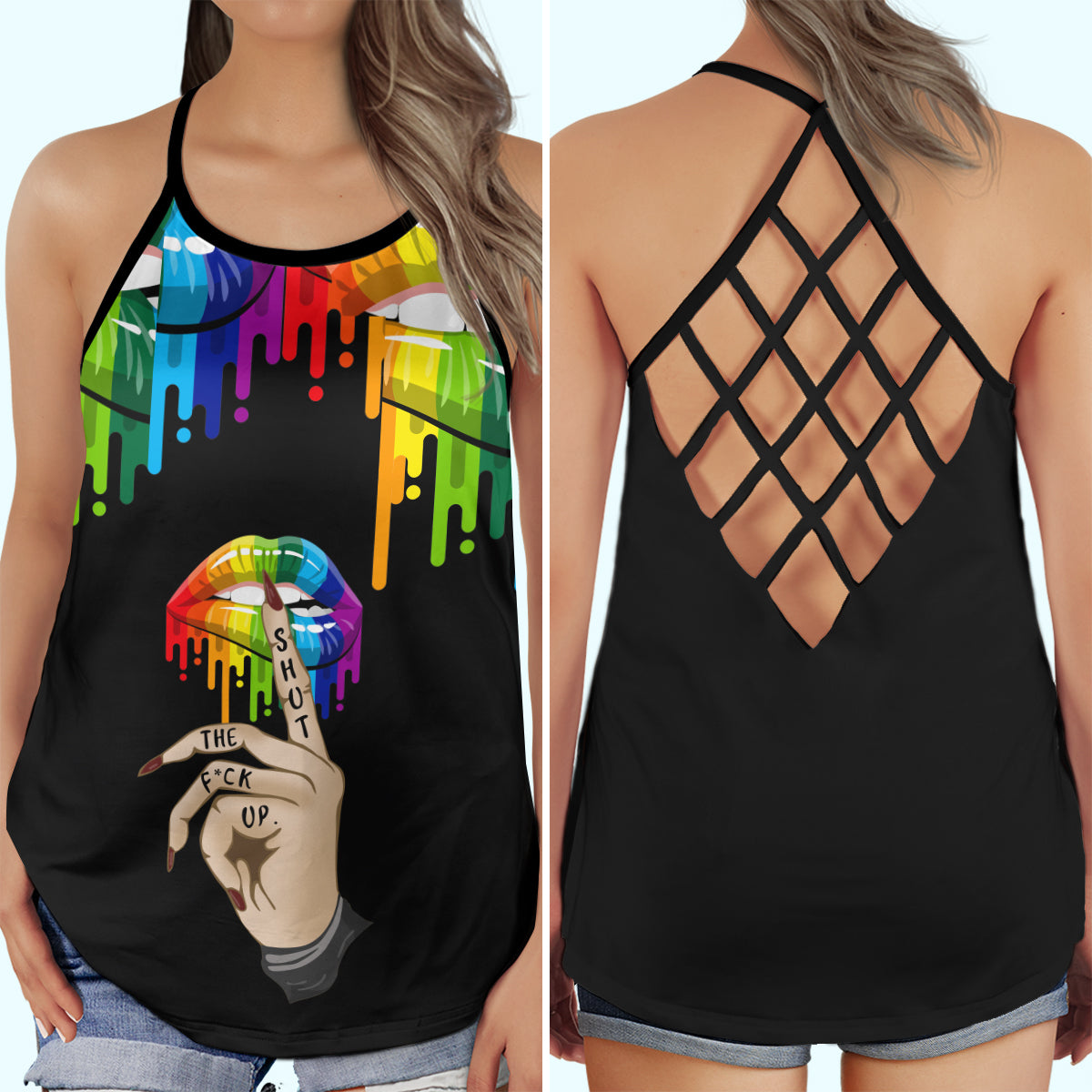 Pride Love Lip Expression Hollow Tank Top For Awareness Gatherings And Daily Wear