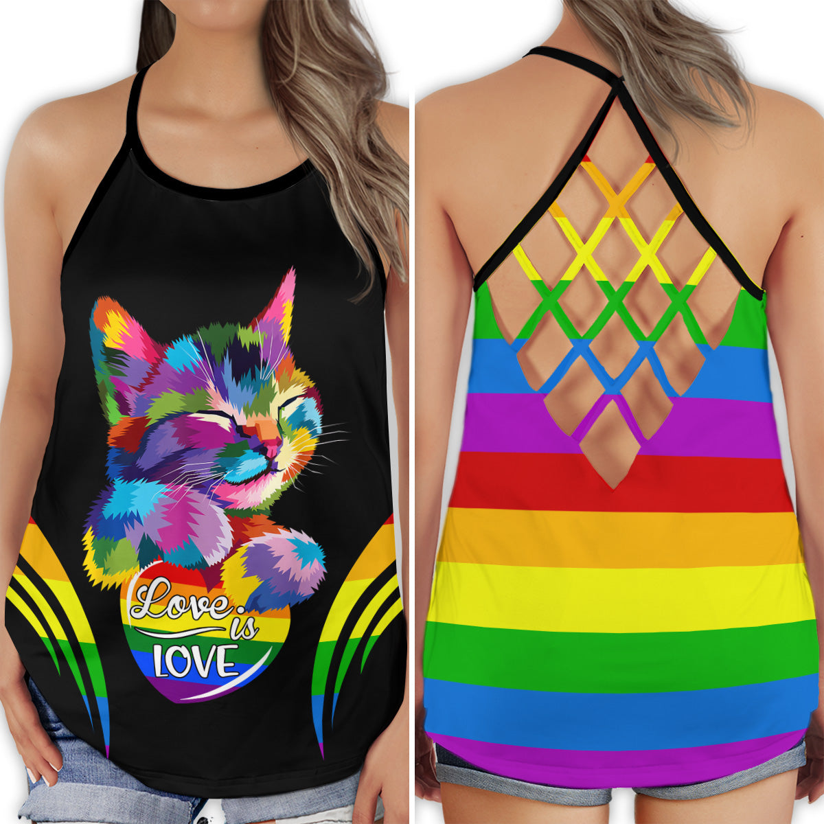 Pride Love Cat Hollow Tank Top For Community Events And Positive Support