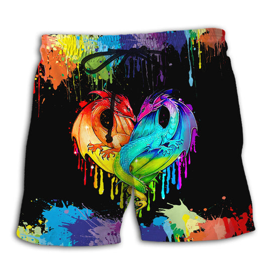 Colorful Rainbow Pride Dragon Beach Shorts For Casual Day Trips And Weekend Casual Style