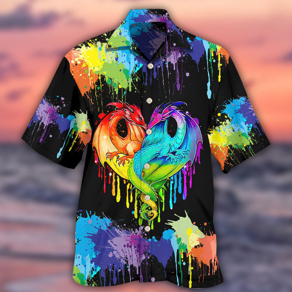 Rainbow Colorful Dragon Pride Hawaiian Shirt Artwork View For Coastal Escapes And Resort Style