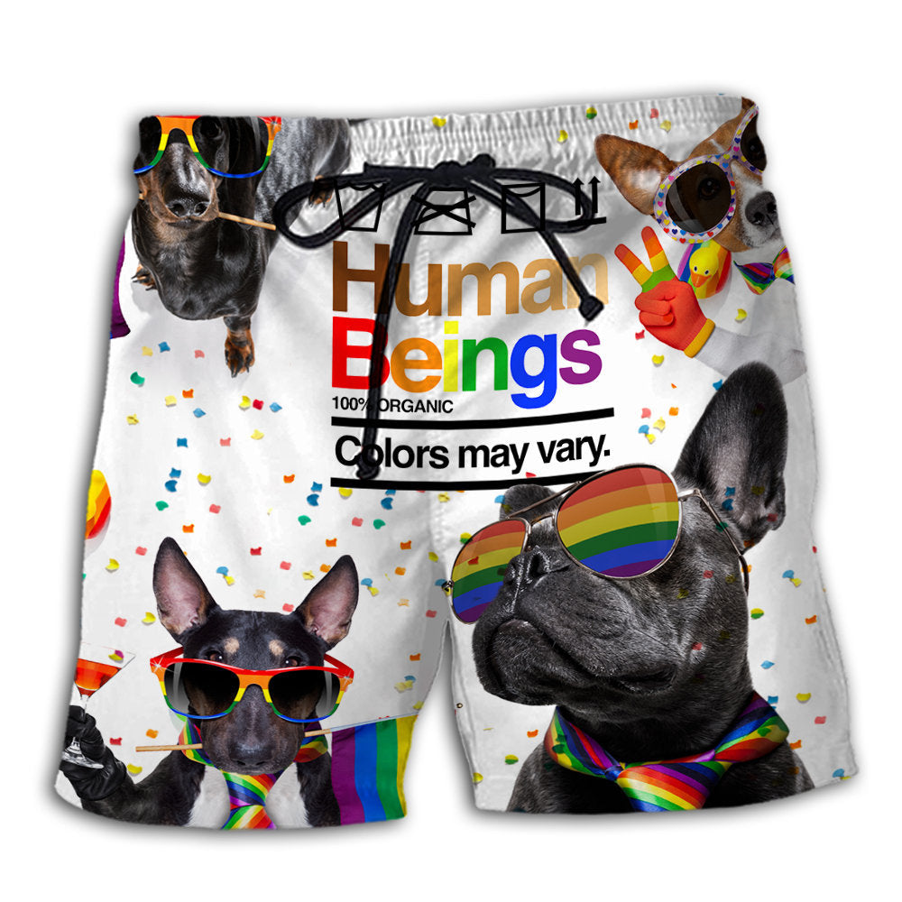 Rainbow Pride French Bulldog Beach Shorts Design Detail For Coastal Escapes And Daily Wear
