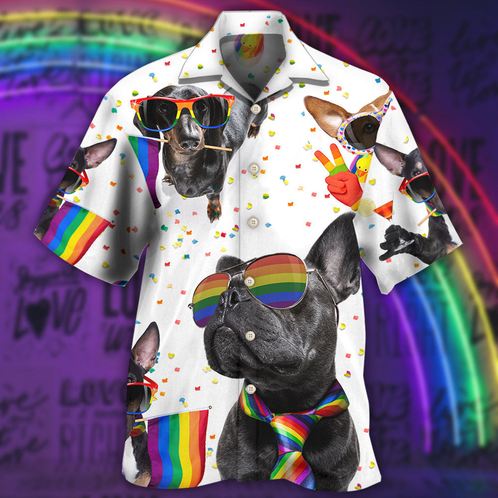 Rainbow Pride French Bulldog Hawaiian Shirt Pattern View For Relaxed Warm Weather Outfits