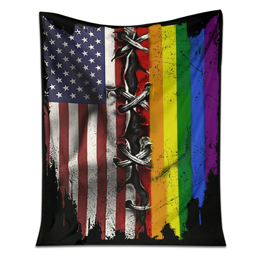 LGBT Rainbow American Flag Flannel Blanket For Cozy Bedroom Sofa Decor