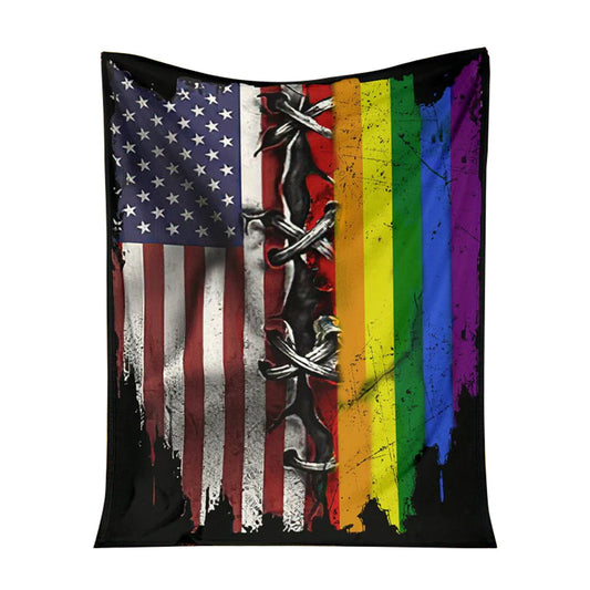 LGBT Rainbow American Flag LGBT Support Flannel Blanket For Cozy Bedroom Sofa Decor