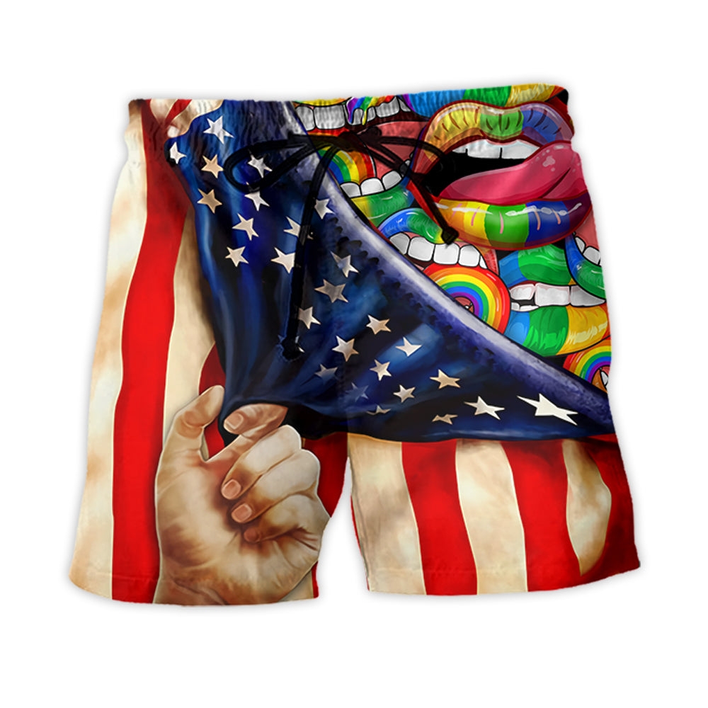 Rainbow Pride Lip Beach Shorts Artwork Detail For Casual Warm Weather Outfits