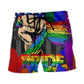 LGBT Pride Love Is Love Hand Beach Shorts Artwork Detail For Comfortable Everyday Summer Wear