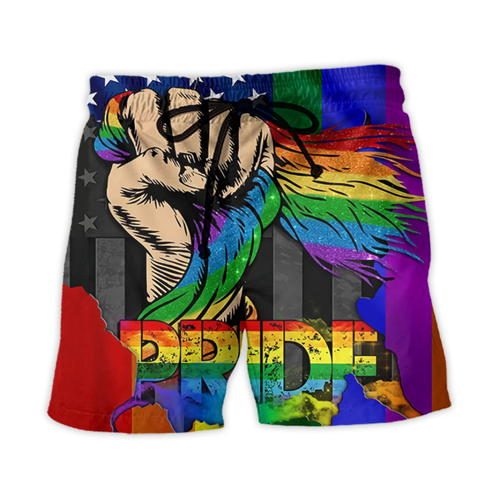 Rainbow Pride Hand Symbol Beach Shorts Pattern View For Weekend Trips And Outdoor Activities