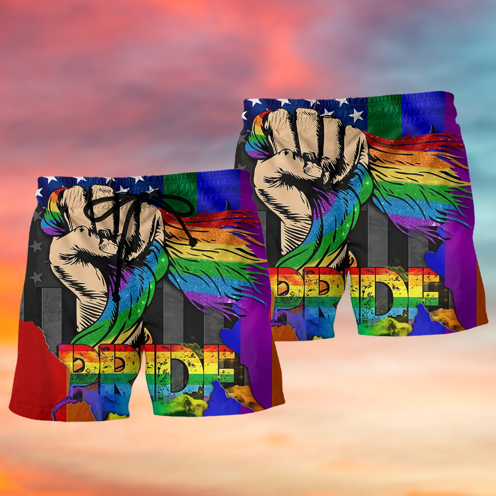 Rainbow Pride Beach Shorts Pattern Detail For Casual Outings And Bright Seasonal Outfits