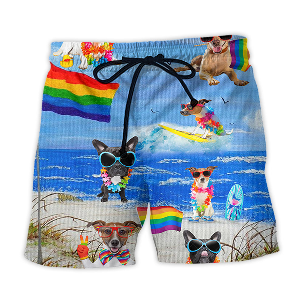 Rainbow Pride Jack Russell Beach Shorts Artwork Detail For Casual Warm Weather Outfits