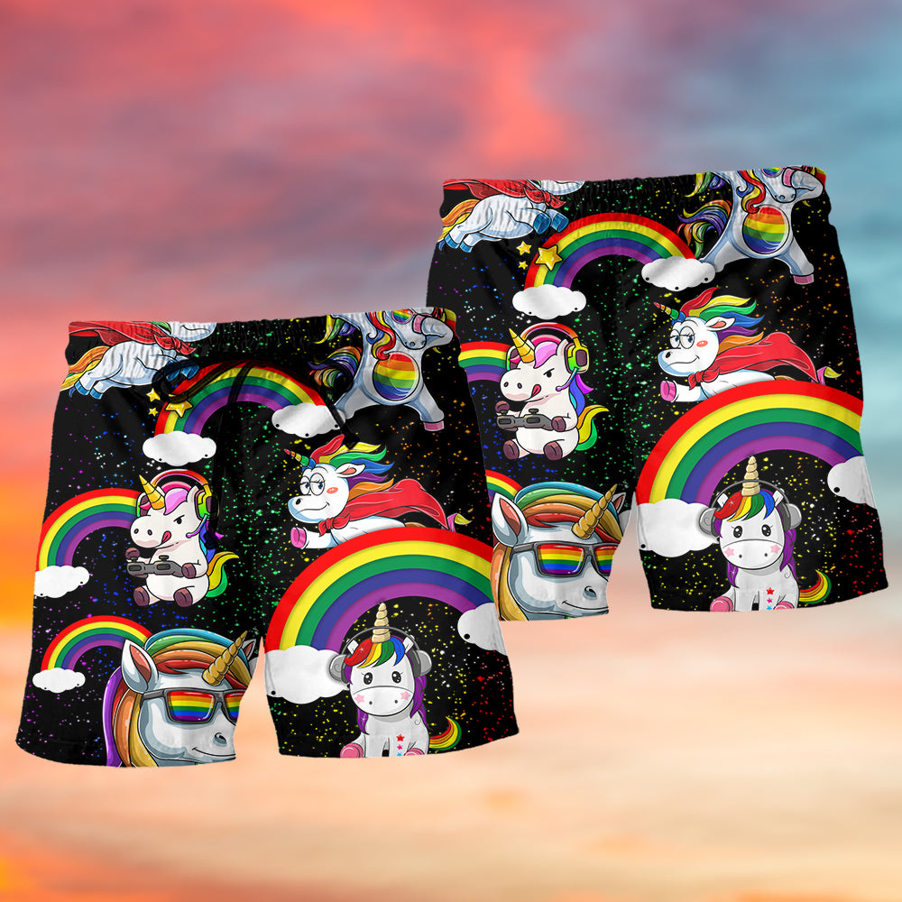 LGBT Pride Unicorn Funny Beach Shorts For Resort Travel And Thoughtful Summer Gifting