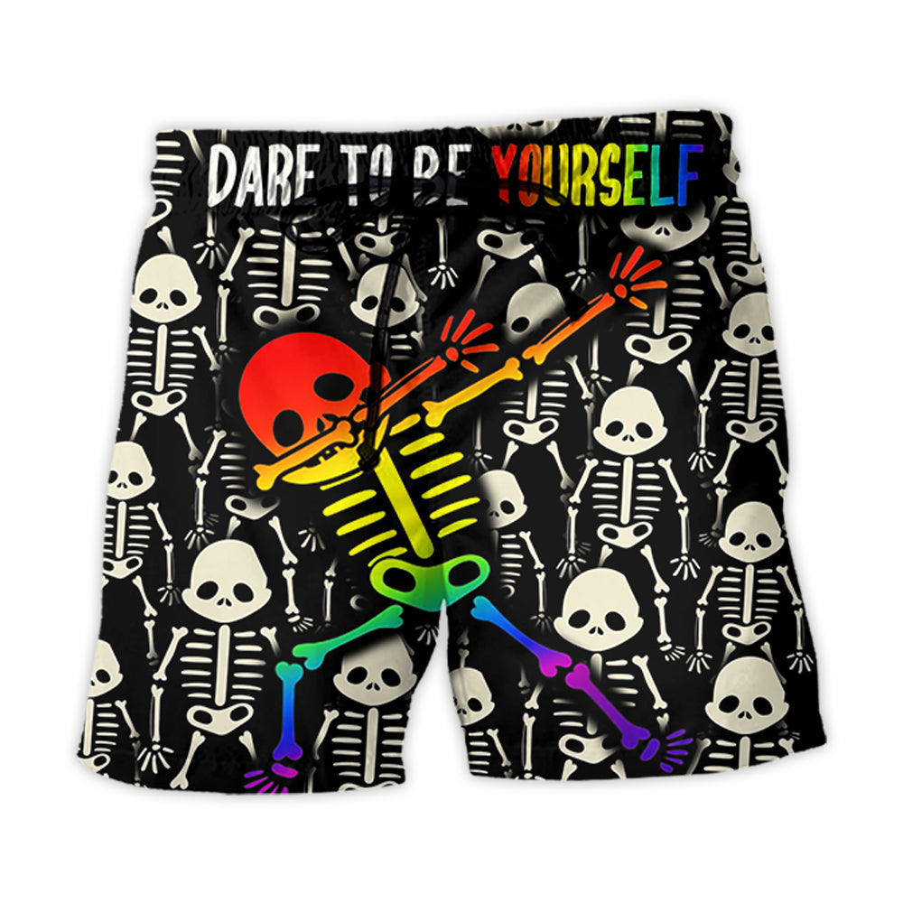 Rainbow Pride Dare To Be Yourself Beach Shorts For Summer Vacation And Coastal Travel