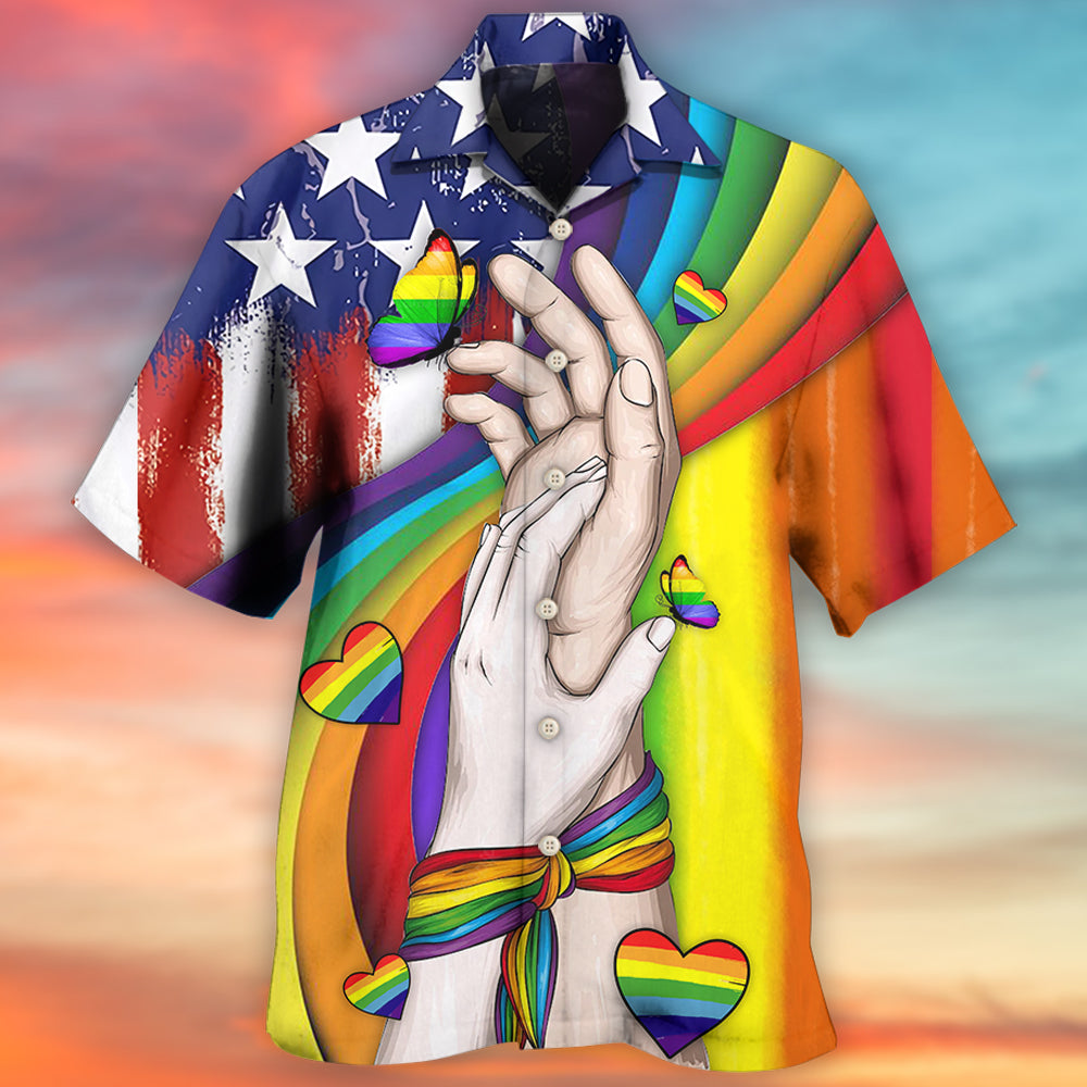 Rainbow Pride Hand Hawaiian Shirt Pattern View For Lightweight Everyday Style