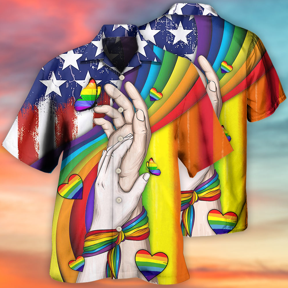Rainbow Pride Hand Hawaiian Shirt Artwork Detail For Tropical Trips And Casual Outings
