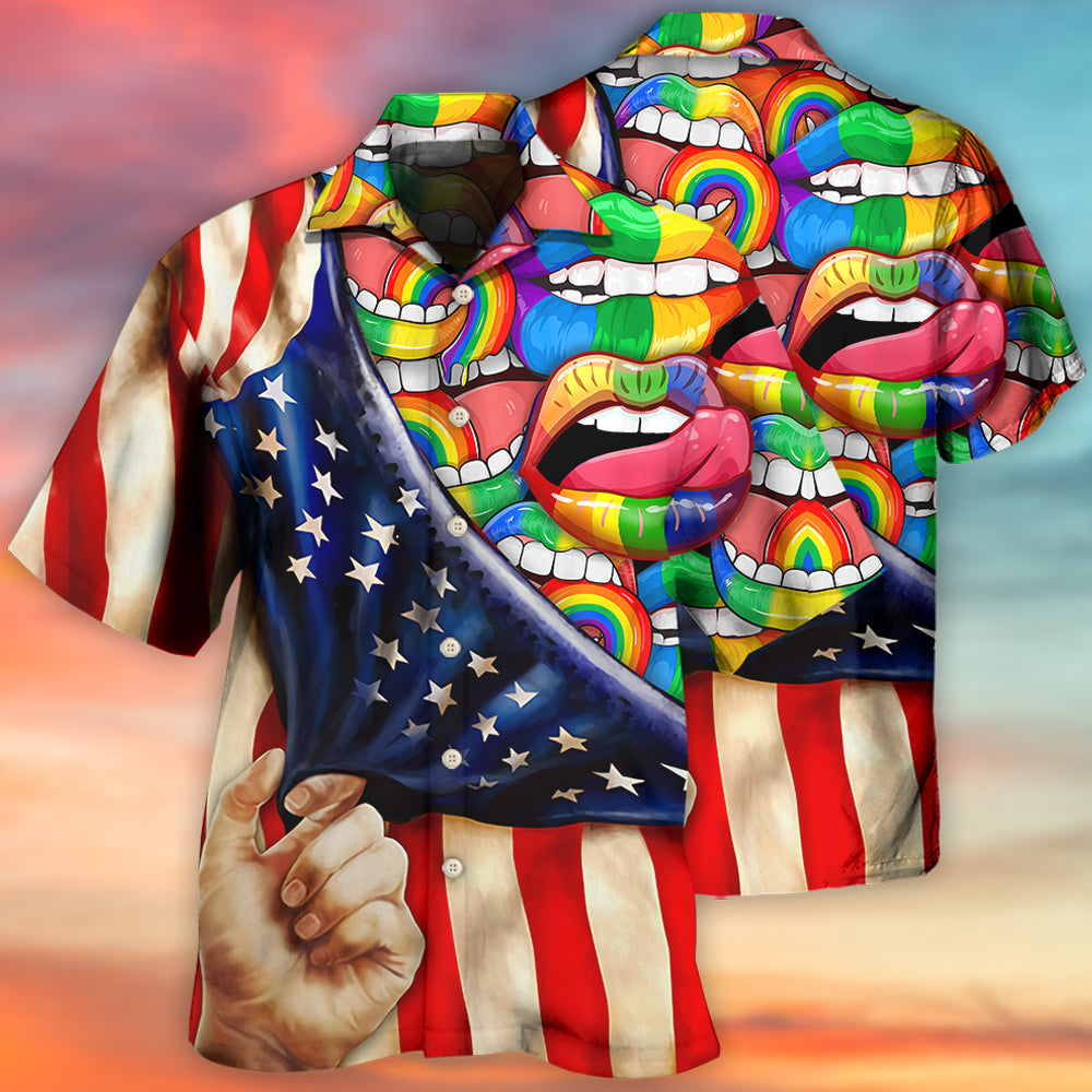 Rainbow Pride Lip Hawaiian Shirt For Summer Events And Casual Outdoor Wear