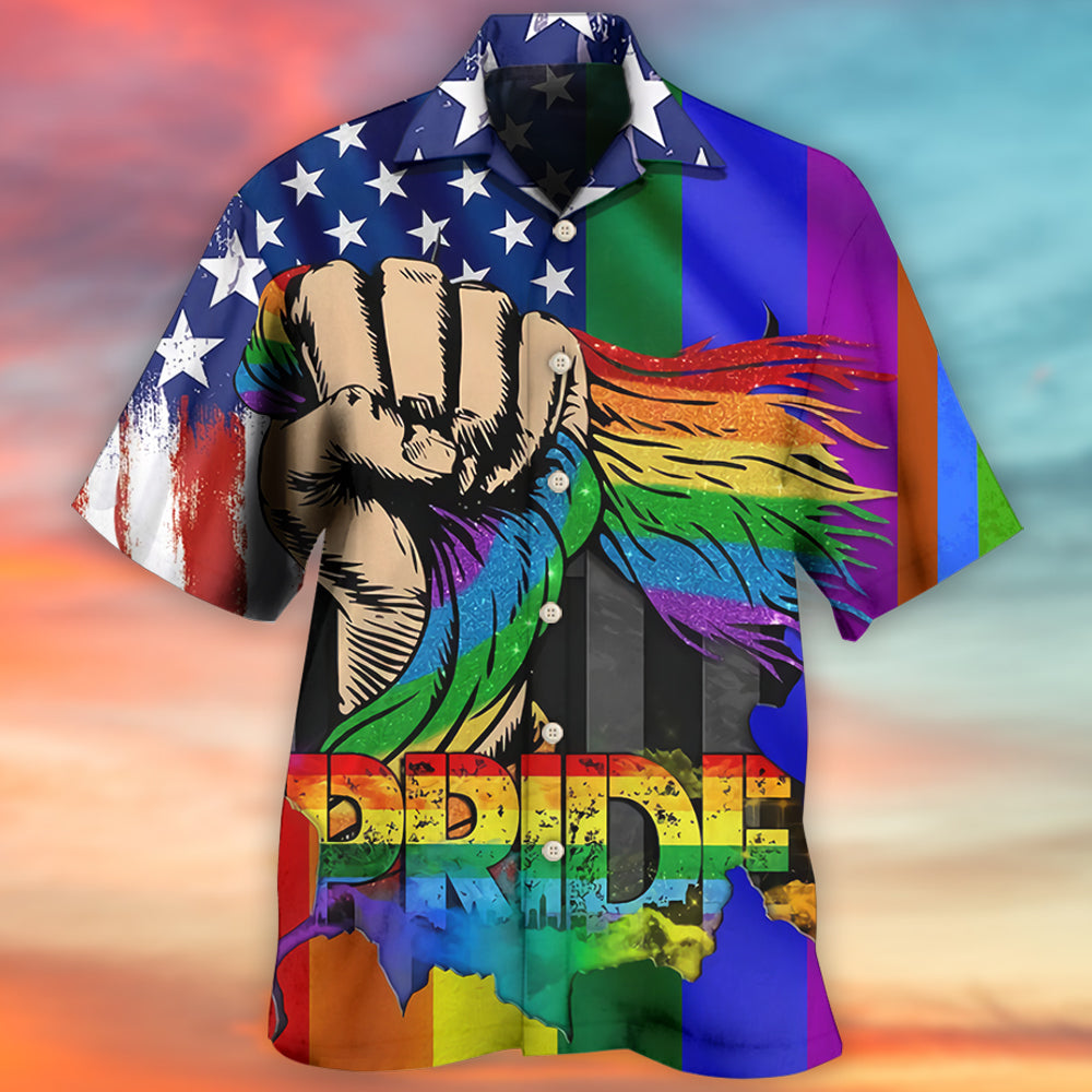Rainbow Pride Hand Hawaiian Shirt For Summer Events And Casual Outdoor Wear