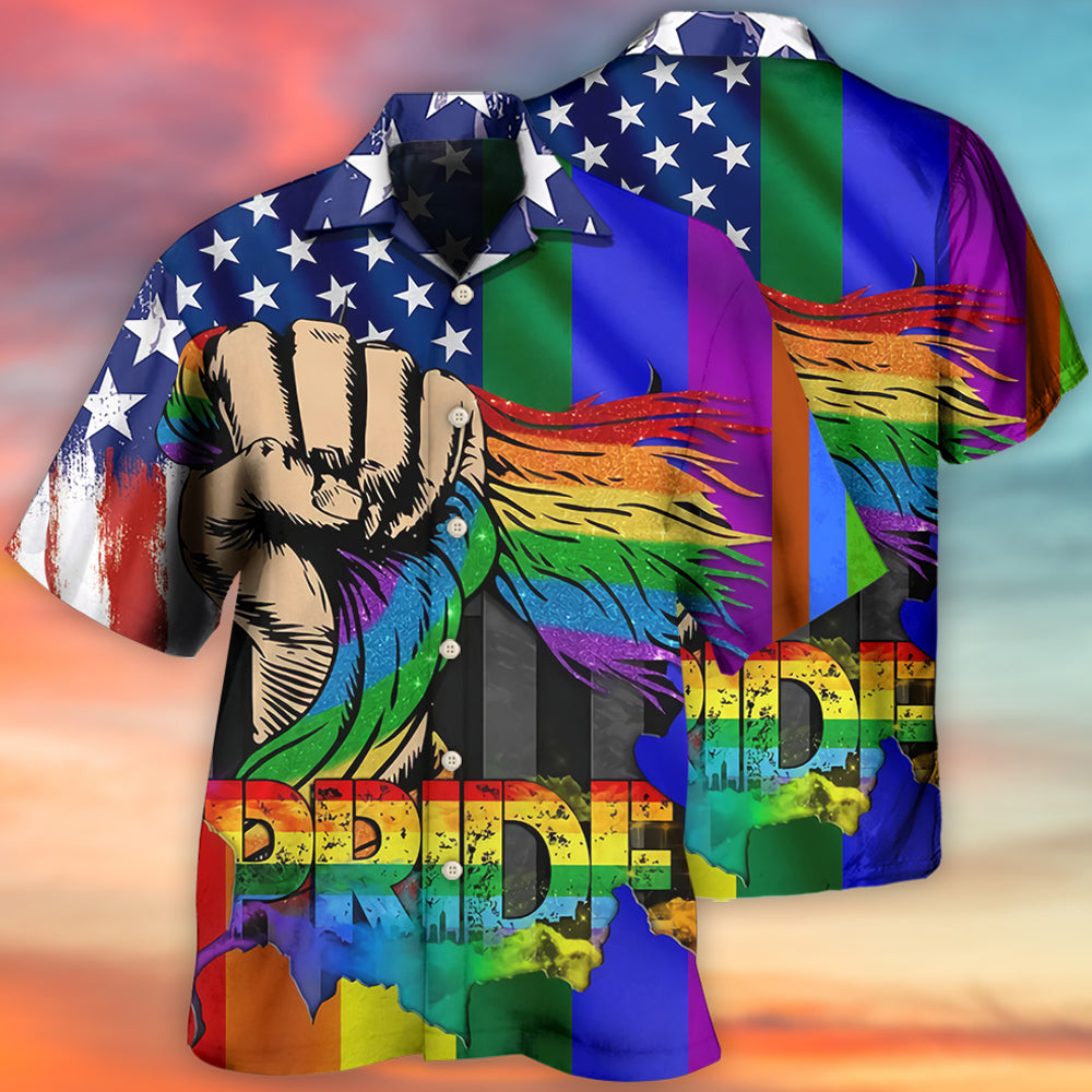 Rainbow Pride Hand Hawaiian Shirt Design Detail For Beach Days And Holiday Travel
