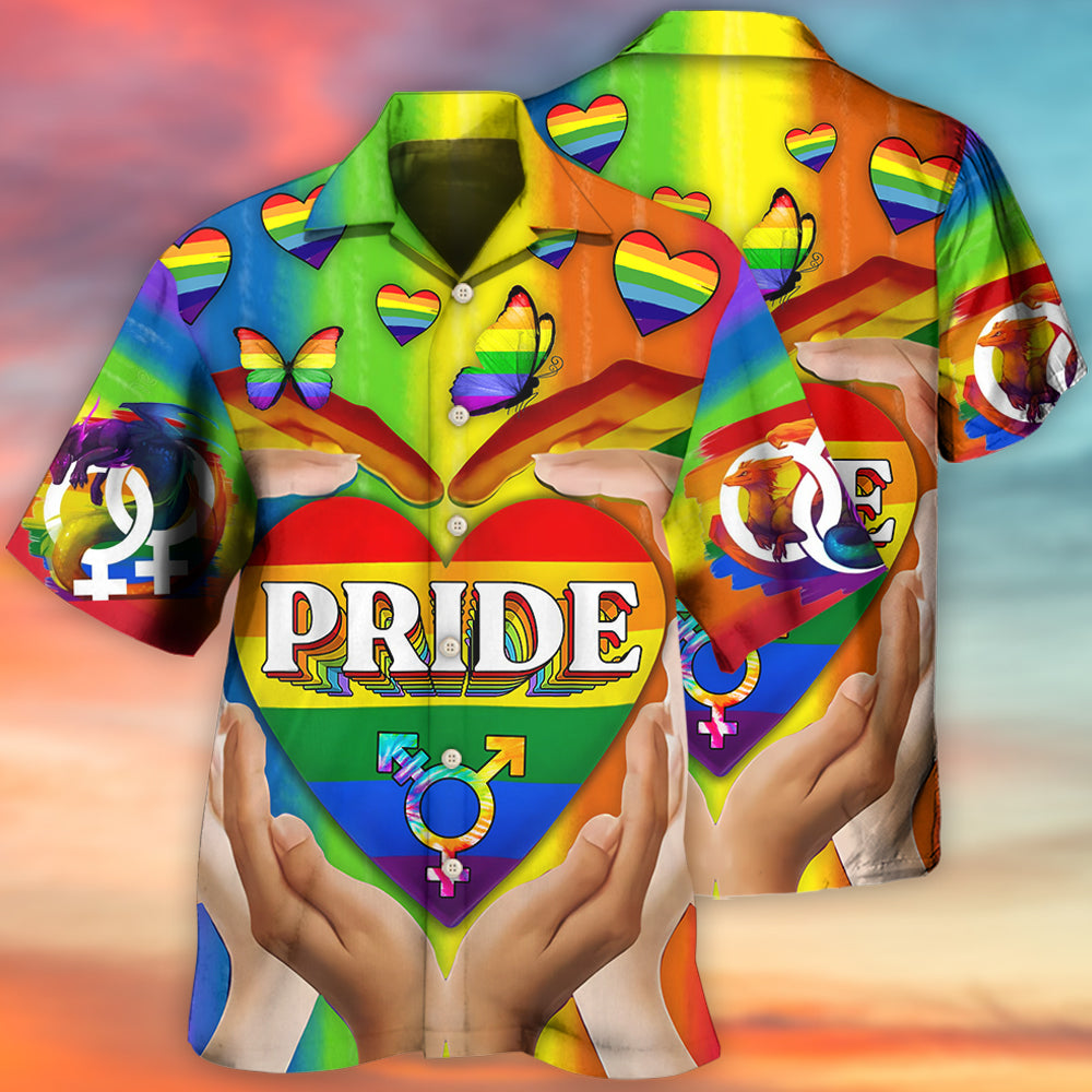 Rainbow Pride Heart Hawaiian Shirt Design View For Casual Summer Styling