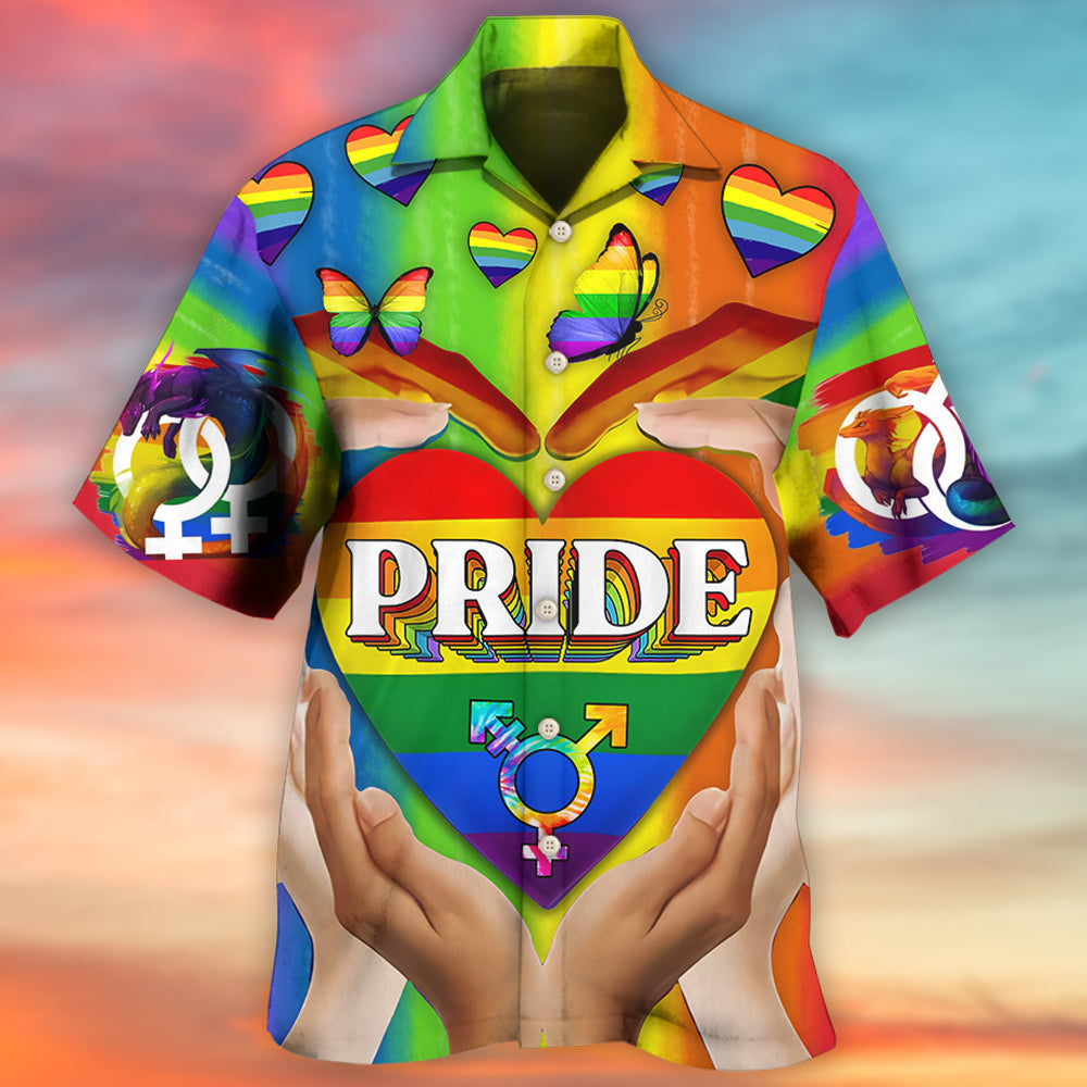 Rainbow Pride Heart Hawaiian Shirt Artwork Detail For Resort Trips And Outdoor Activities