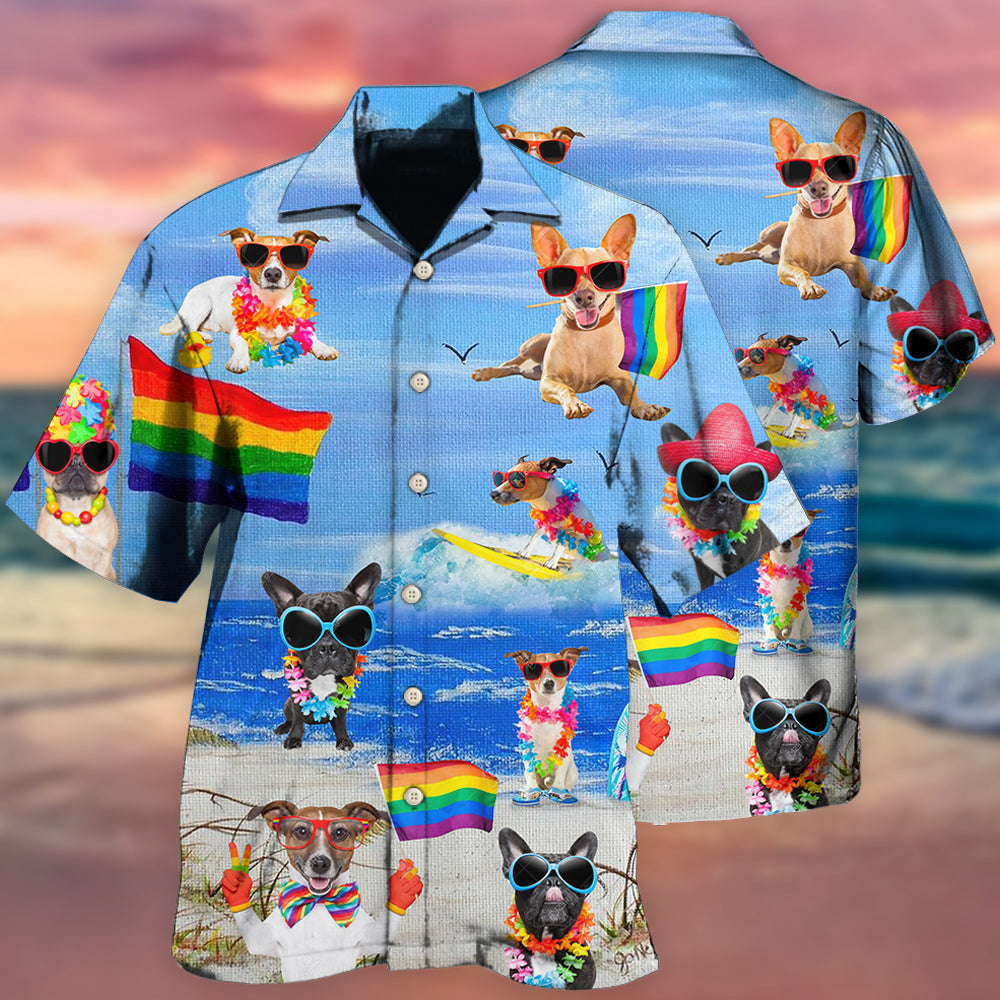 Rainbow Pride Jack Russell Terrier Hawaiian Shirt Artwork Detail For Resort Trips And Outdoor Activities