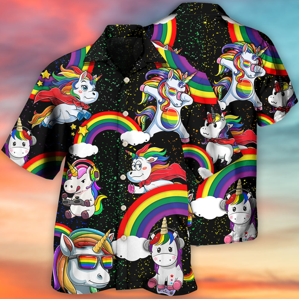 Rainbow Funny Pride Unicorn Hawaiian Shirt Pattern Detail For Vacation Travel And Daily Wear
