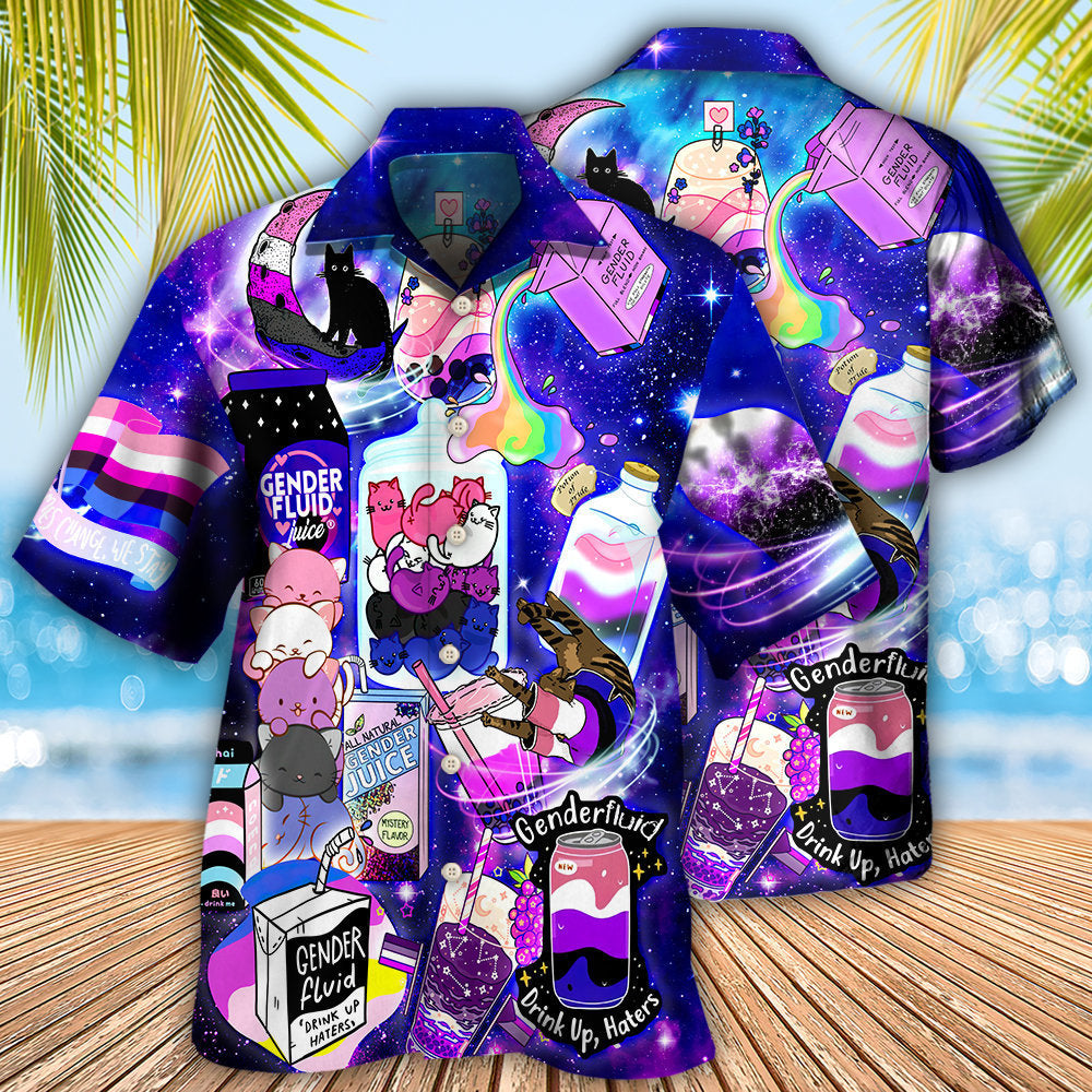 Rainbow Pride Gender Fluid Hawaiian Shirt Artwork Detail For Resort Trips And Outdoor Activities
